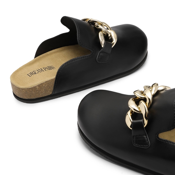 Non-Slip Metal Chain Slippers - BLACK PU - 4